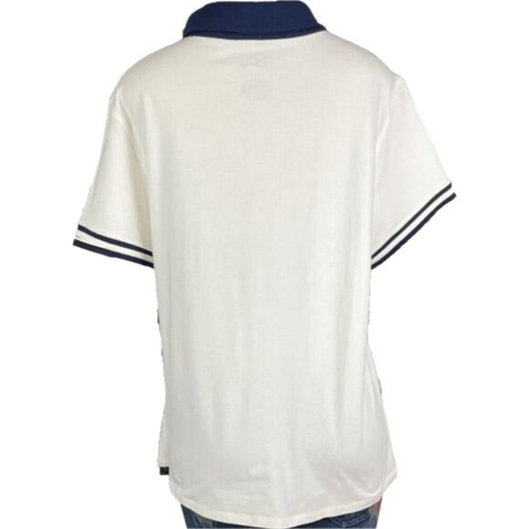 Disney +2 Off-White Mickey & Friends Graphic Navy Trim Short Sleeve Polo Shirt - Picture 4 of 6